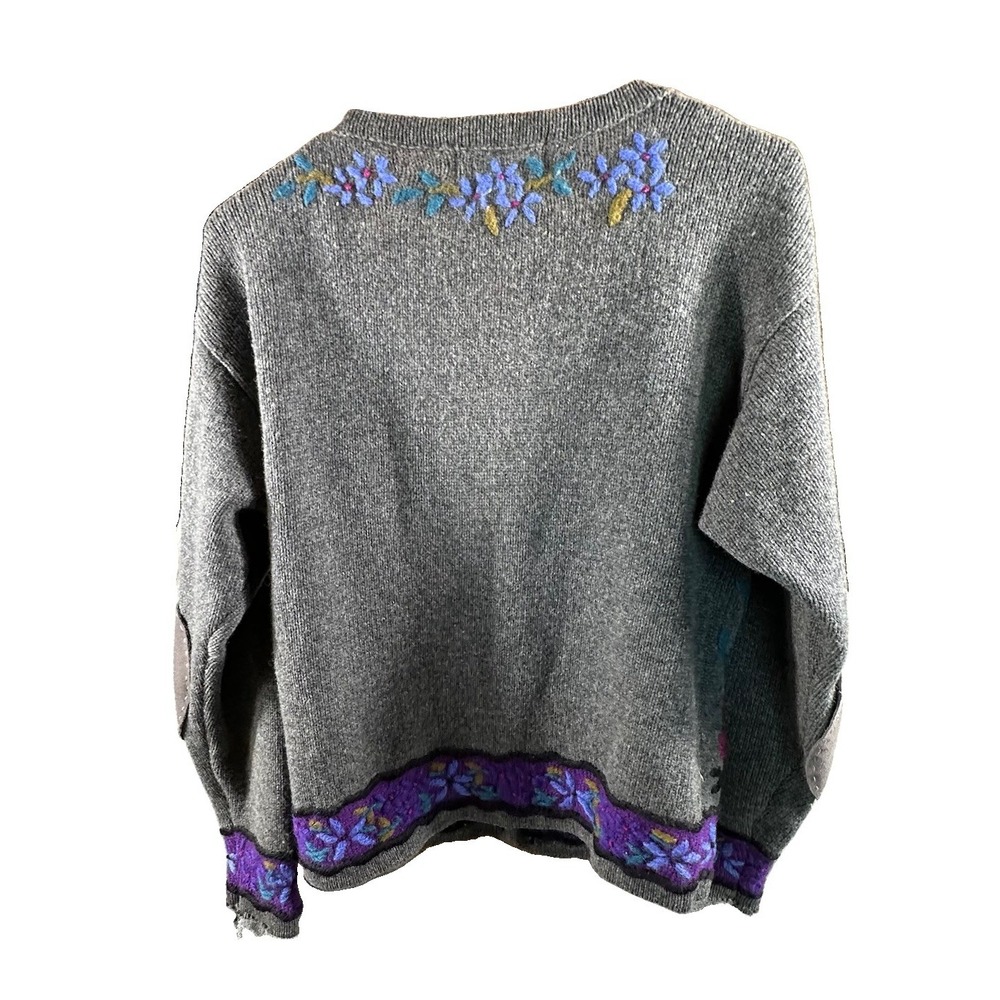 VTG L.L. Bean Womens M 100% Wool Cardigan Sweater Embroidered Elbow Patches 80's - Picture 6 of 12